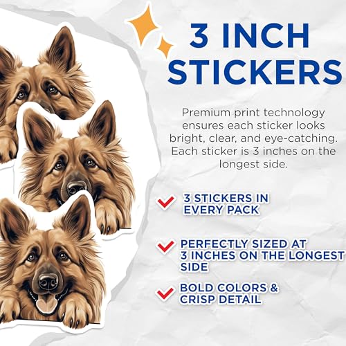(3 Pack) German Shepherd Decals - Dog Breed Stickers - Laptop Decoration - 3 Inches On Longest Side - Easy Peel & Apply - Made in USA - 3MCS8626