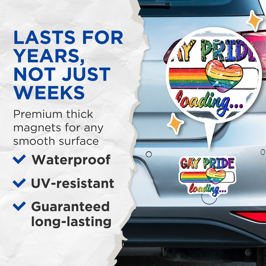 (2 Pack) Gay Pride Loading Magnets - Rainbow Heart LGBTQ+ Ally Queer Fridge Locker Decor - 5 Inches On Longest Side - Thick Durable Magnet - Made in USA - MAG38704
