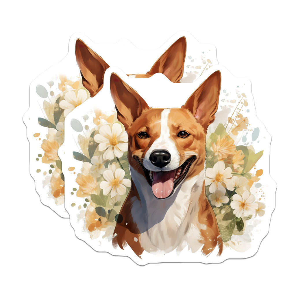 (2 Pack) Happy Basenji Magnets - Watercolor Dog Art - Cheerful Pet Decor - 5 Inches On Longest Side - Thick Durable Magnet - Made in USA - MAG27169