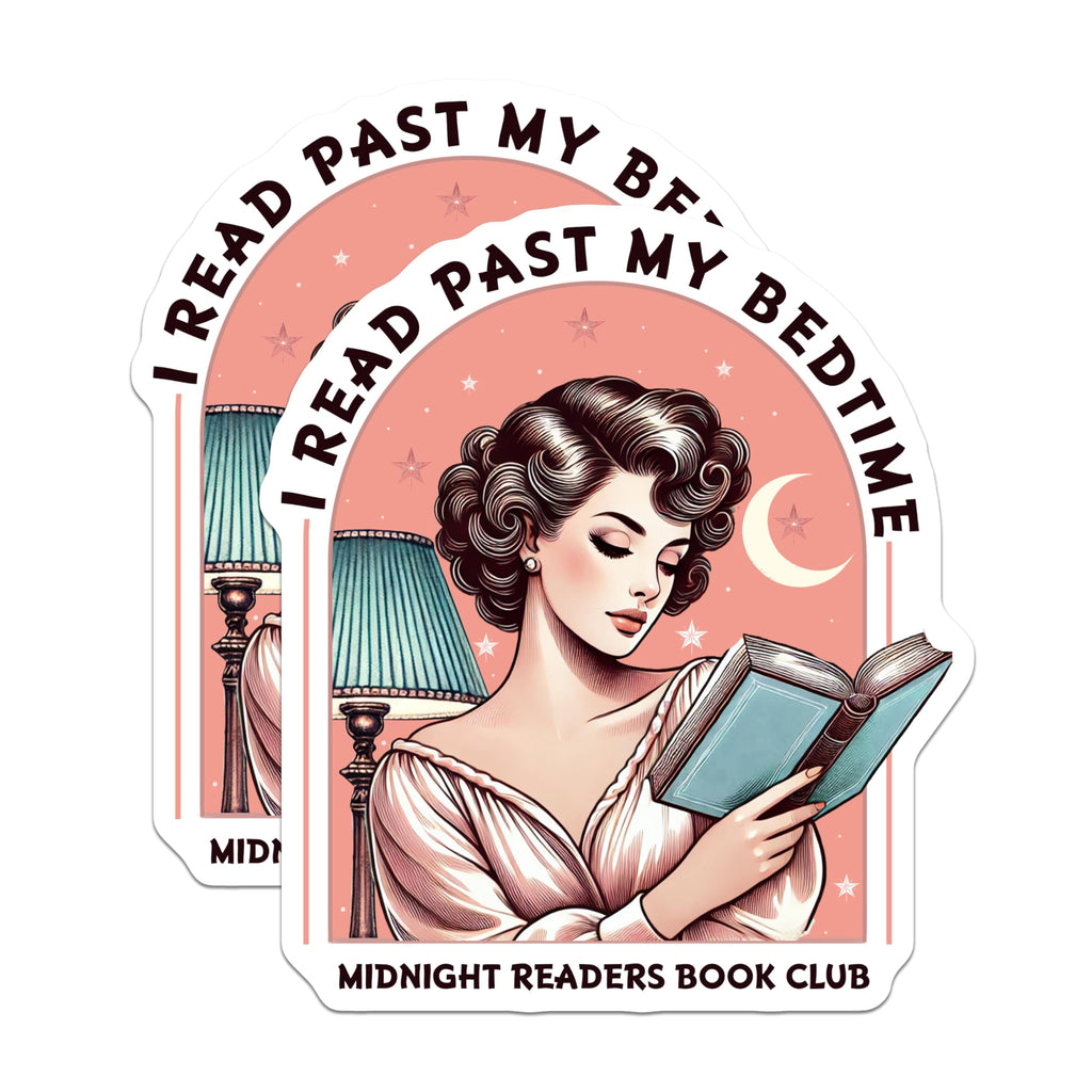 (2 Pack) I Read Past My Bedtime Stickers - Midnight Readers Book Club - Book Lover Art - 5" On Longest Side - Sticks to Smooth Flat Surfaces - Made in USA - BMCS6444