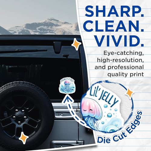 (2 Pack) Feeling A Lil Jelly Stickers - Cute Sea Creature - Ocean Theme - Illustrated Jellyfish - 5" On Longest Side - Sticks to Smooth Flat Surfaces - Made in USA - BMCS6249