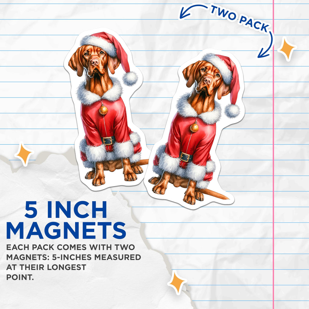 (2 Pack) Vizsla Christmas Magnets - Santa Dog Holiday Decor - Pet Lover Refrigerator Accents - Festive Kitchen Locker Art - 5 Inches On Longest Side - Thick Durable Magnet - Made in USA - MAG23346