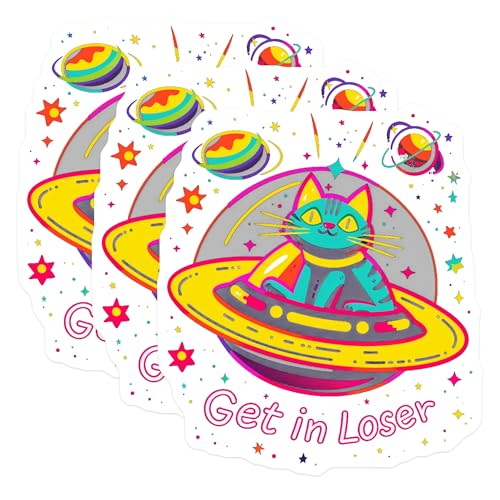 (3 Pack) Get in Loser Decals - Space Cat - Laptop Decals - 3 Inches On Longest Side - Easy Peel & Apply - Made in USA - 3MCS2288