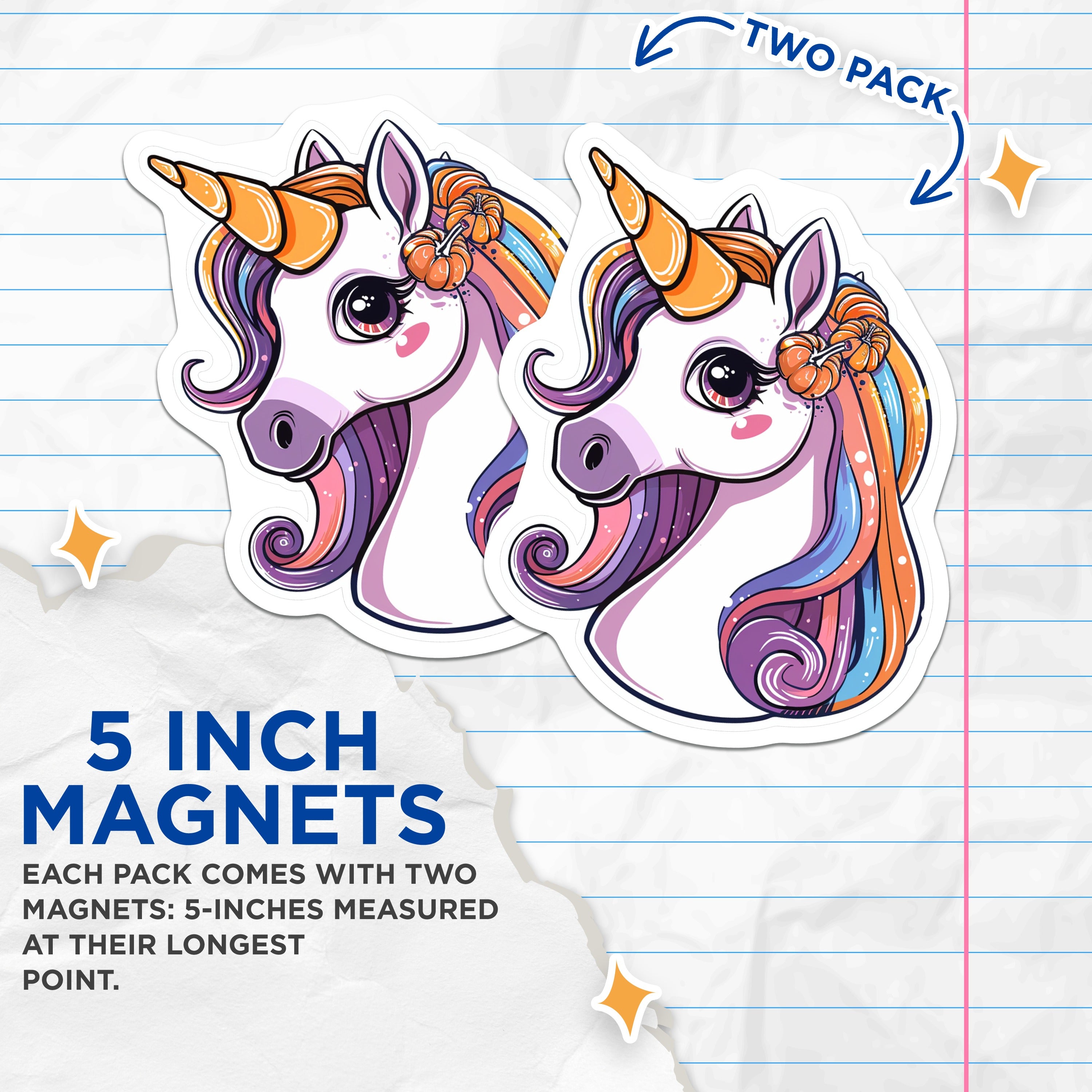 (2 Pack) Halloween Unicorn Magnets - Autumn Fantasy Decor - Cute Kawaii Refrigerator Fun - 5 Inches On Longest Side - Thick Durable Magnet - Made in USA - MAG37095