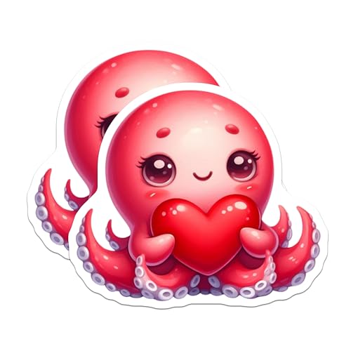 (2 Pack) Adorable Octopus Magnets - Cute Ocean Animal Magnets - Heart Holding Octopus ation - 5" On Longest Side - for Cars, Fridges, Toolboxes - Made in USA - MAG3656