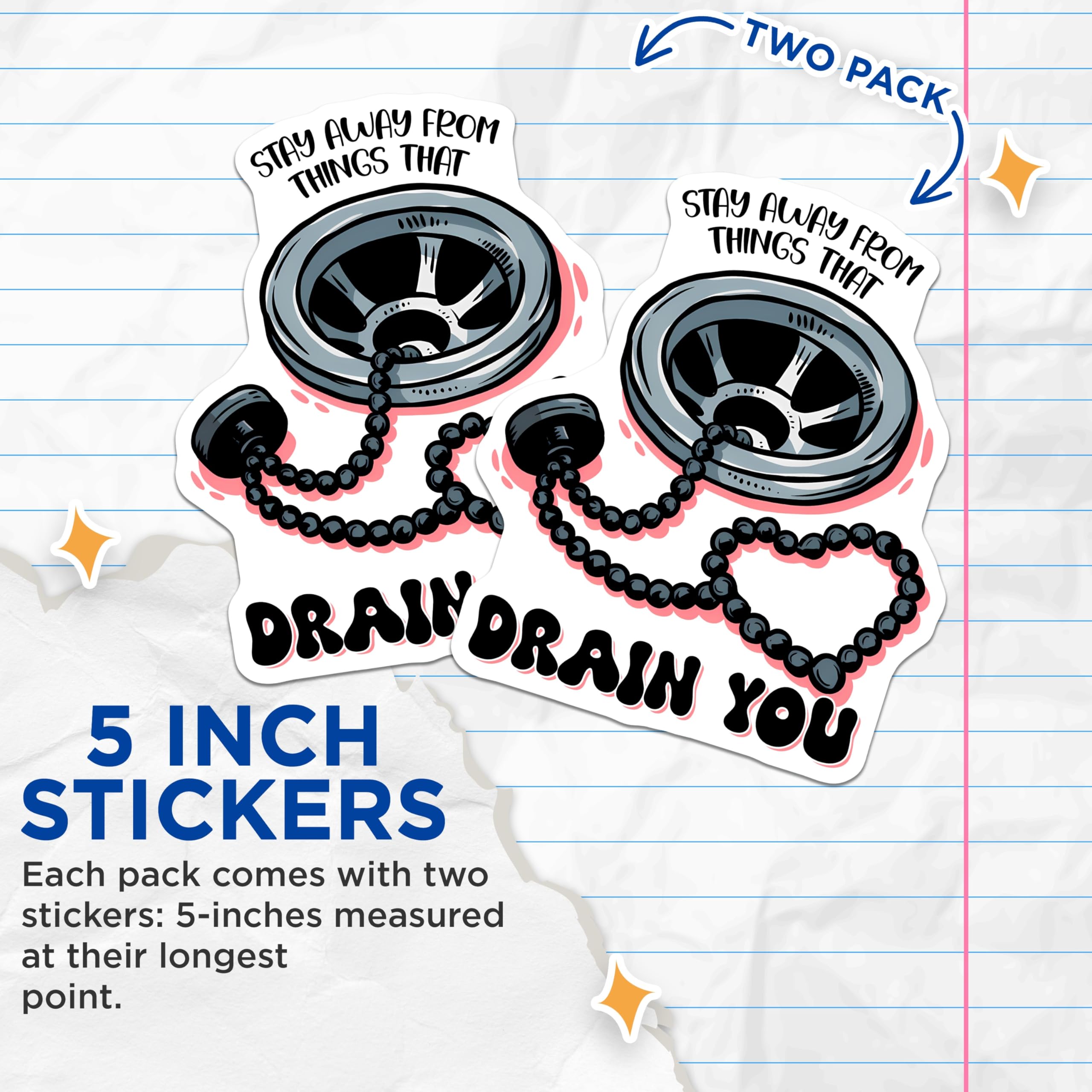 (2 Pack) Drain You Stickers - Stay Away Sticker - Funny Meme Stickers - 5" On Longest Side - Sticks to Smooth Flat Surfaces - Made in USA - BMCS14660