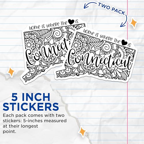 (2 Pack) Connecticut State Sticker Stickers - Home is Where The Heart is - Decorative State Love Decal - 5" On Longest Side - Sticks to Smooth Flat Surfaces - Made in USA - BMCS9105