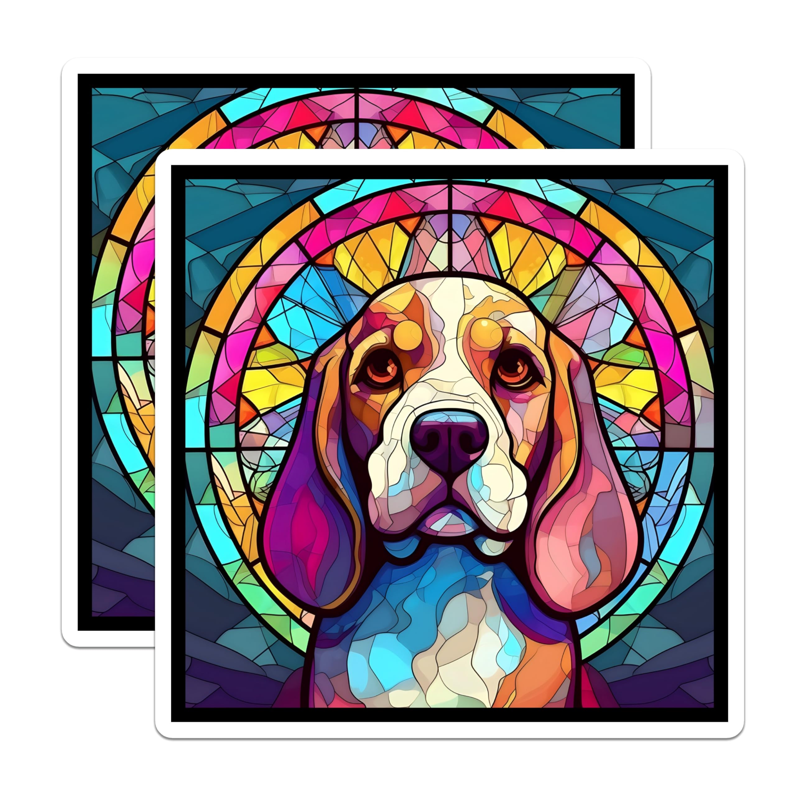 (2 Pack) Beagle Dog Magnets - Stained Glass Style - Artistic Beagle Puppy Decor - 5" On Longest Side - Premium Magnet - for Cars, Refrigerators, Toolboxes, Lockers - Made in USA - MAG16345