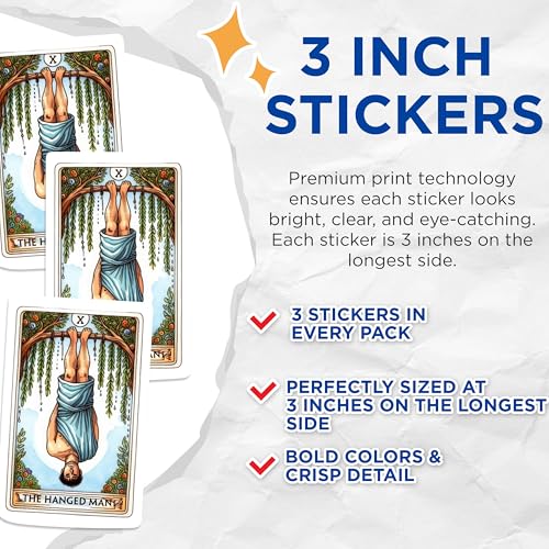 (3 Pack) Hanged Man Tarot Decals - Esoteric Art - Laptop Decal - 3 Inches On Longest Side - Easy Peel & Apply - Made in USA - 3MCS1129