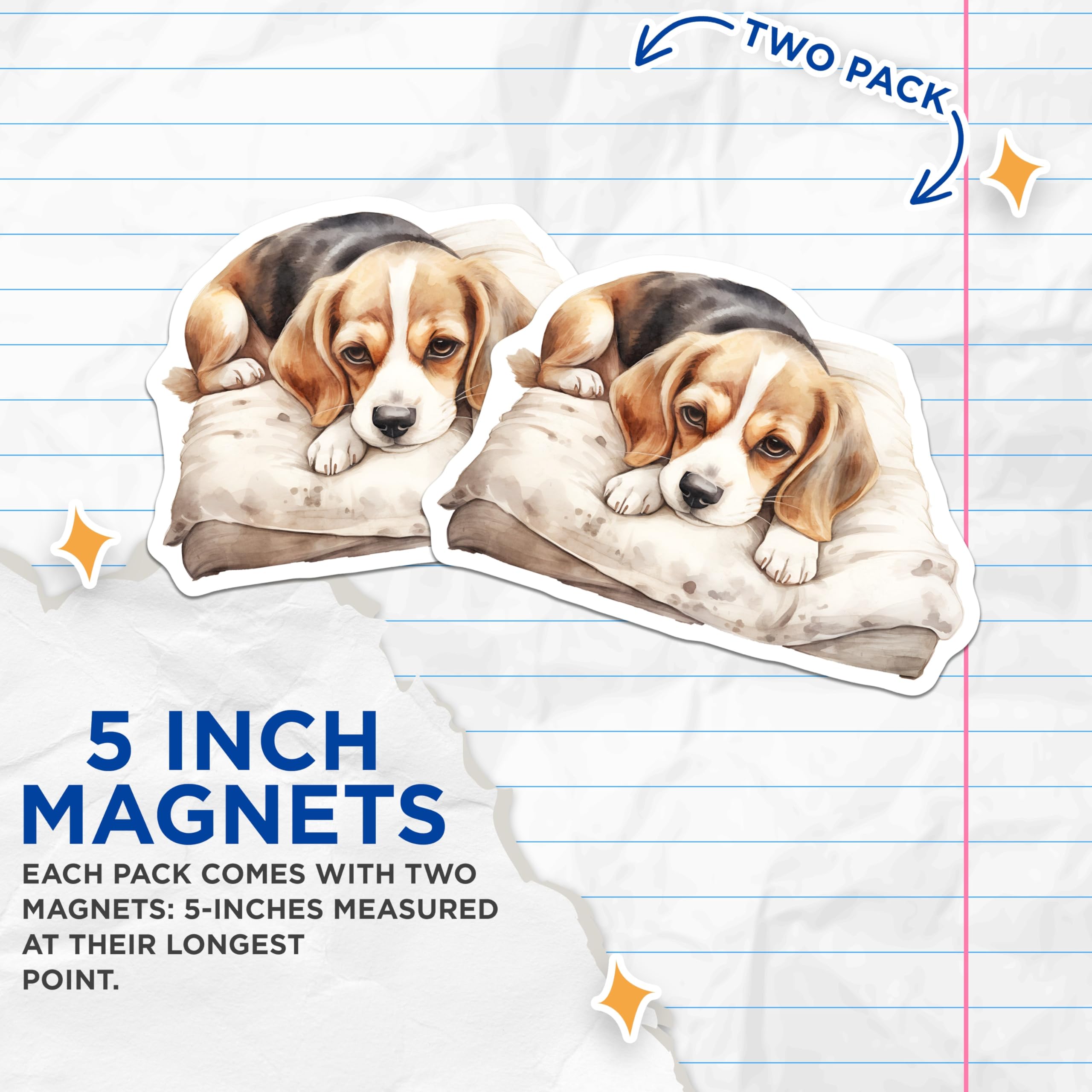 (2 Pack) Beagle Dog Magnets - Cute Pet Artwork - Home Decor Magnets - 5" On Longest Side - Premium Magnet - for Cars, Refrigerators, Toolboxes, Lockers - Made in USA - MAG17012
