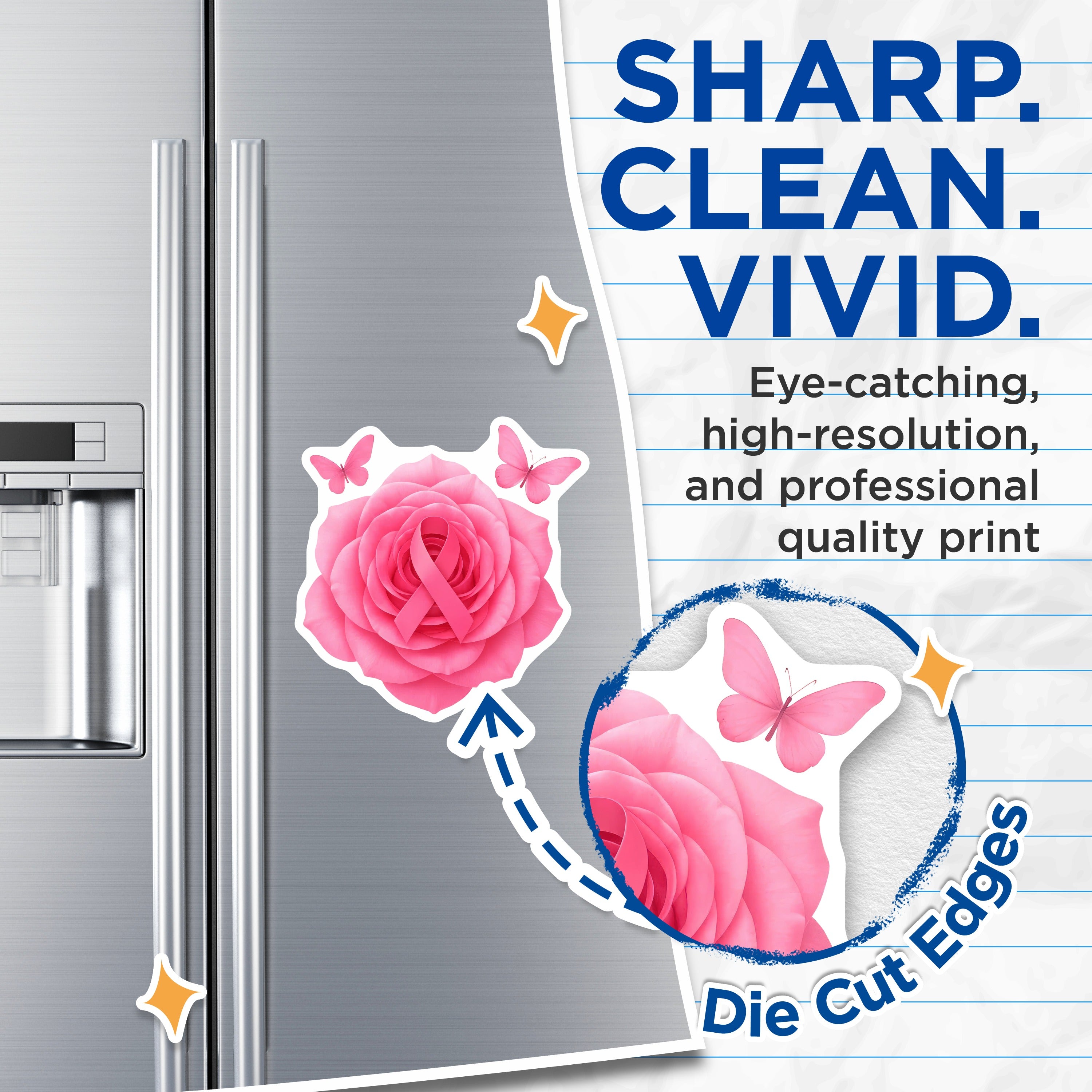 (2 Pack) Pink Ribbon Awareness Magnets - Breast Cancer Support - Hope and Strength Survivor - Floral Rose Butterfly Decorative Magnets - 5" - Thick Durable Magnet - Made in USA - MAG39381