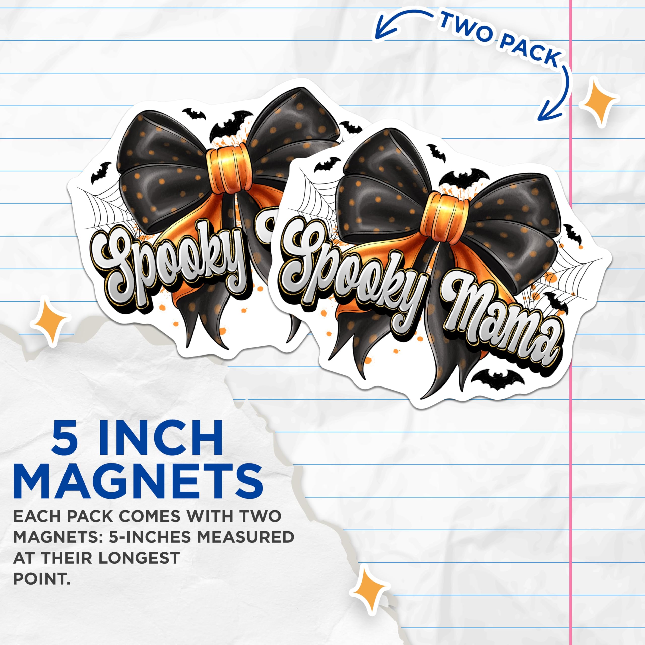 (2 Pack) Spooky Mama Magnets - Halloween Decor - Cute Fall Magnets - Witchy Mom Accessories - Holiday Home Decor - 5 Inches On Longest Side - Thick Durable Magnet - Made in USA - MAG29530