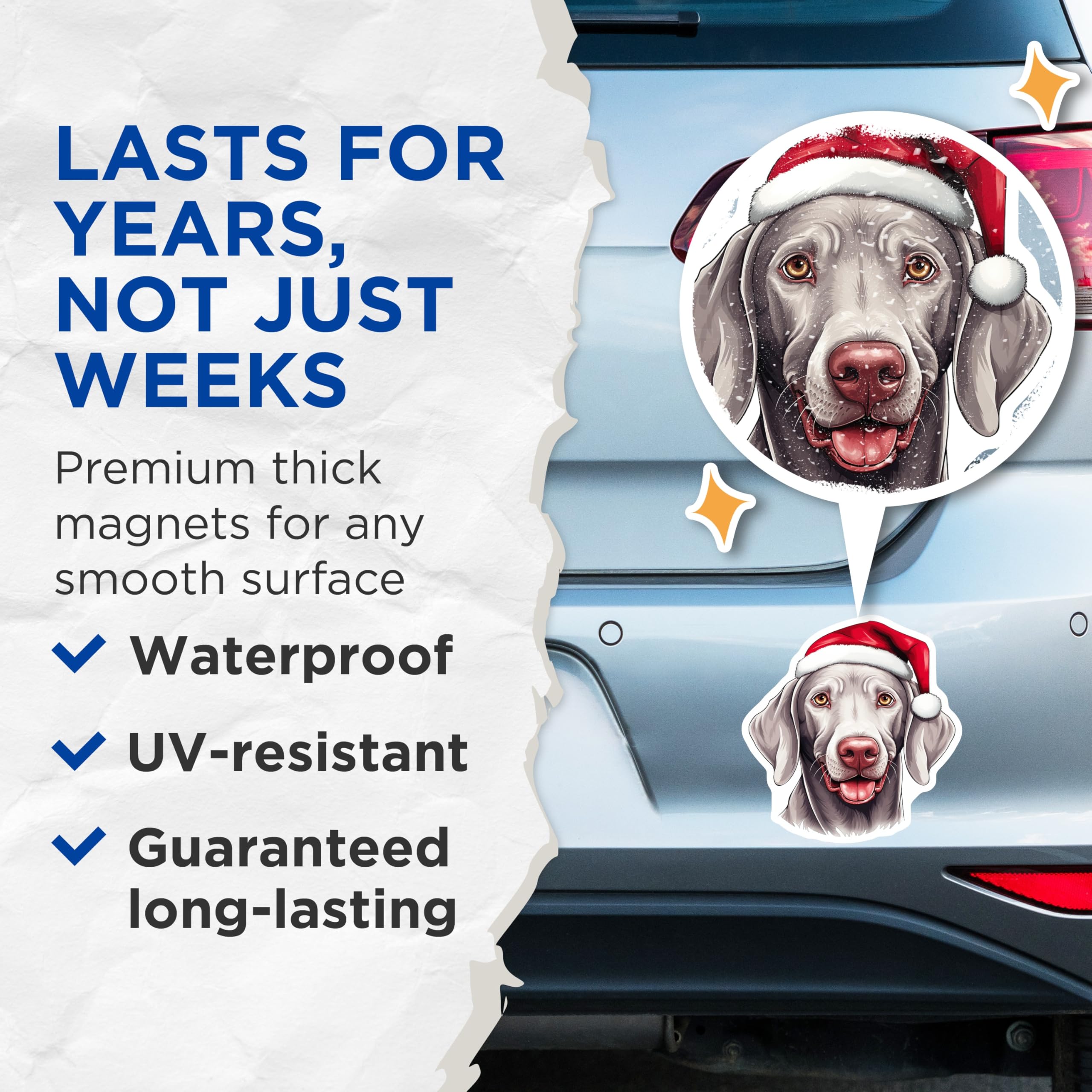 (2 Pack) Weimaraner Christmas Magnets - Dog Santa Hat Magnets - Holiday Pet Owner Decor - 5 Inches On Longest Side - Thick Durable Magnet - Made in USA - MAG29306