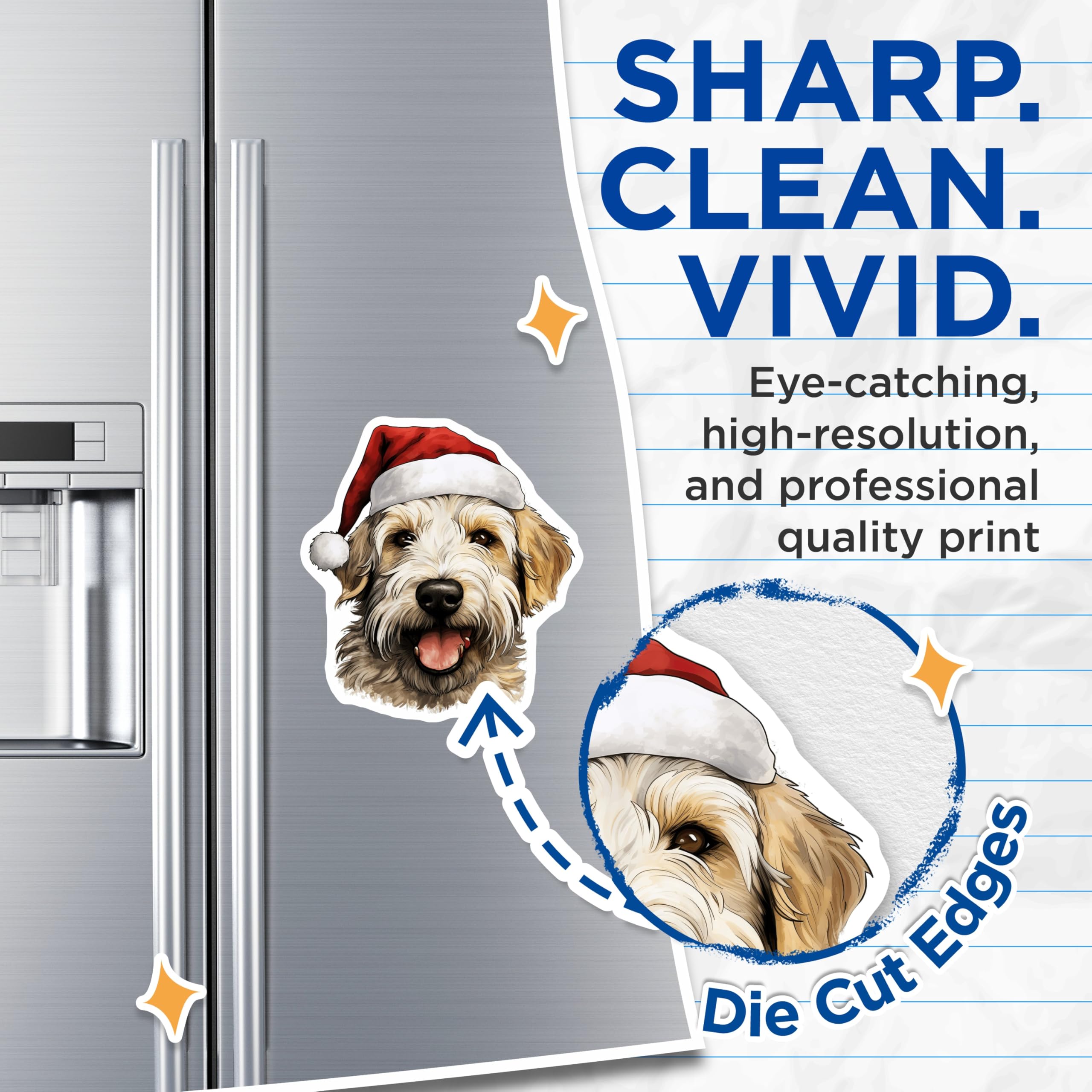 (2 Pack) Santa Dog Magnets - Christmas Pet Fridge Magnets - Doodle Dog Holiday Decor - 5 Inches On Longest Side - Thick Durable Magnet - Made in USA - MAG25582