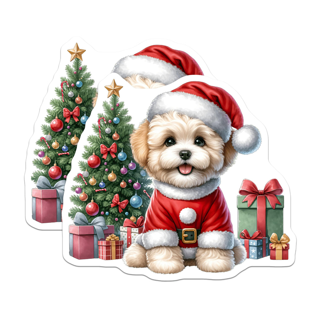 (2 Pack) Christmas Puppy Magnets - Santa Dog Holiday Decor - Cute Pet Refrigerator Accessory - 5 Inches On Longest Side - Thick Durable Magnet - Made in USA - MAG25116