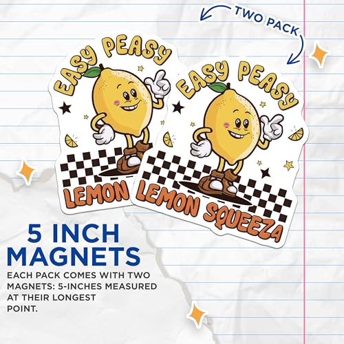 (2 Pack) Easy Peasy Lemon Squeezy Magnets Magnets - Fun Kitchen Decor Magnet - 5" On Longest Side - Made in USA - Sticks to Refrigerators & Metal Surfaces - MAG8723