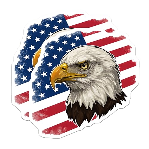 (2 Pack) Patriotic Decor Magnet - Bald Eagle Artwork - Independence Day - 5" On Longest Side - Sticks to Smooth Flat Surfaces - Made in USA - MAG9953