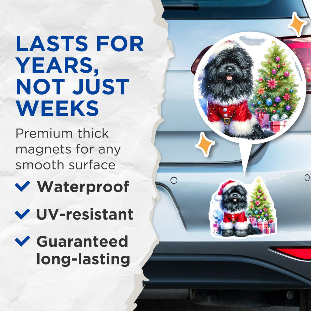 (2 Pack) Black Dog Santa Magnets - Cute Shaggy Dog Christmas Decor - Holiday Pet Lover Present - 5 Inches On Longest Side - Thick Durable Magnet - Made in USA - MAG26359