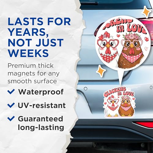 (2 Pack) Clickens in Love Magnets - Cute Chicken Magnets - Heart Shaped Sunglass Chicken Magnets - Valentine's Day Magnets- 5" On Longest Side - for Fridges, Toolboxes, Cars - Made in USA - MAG3050