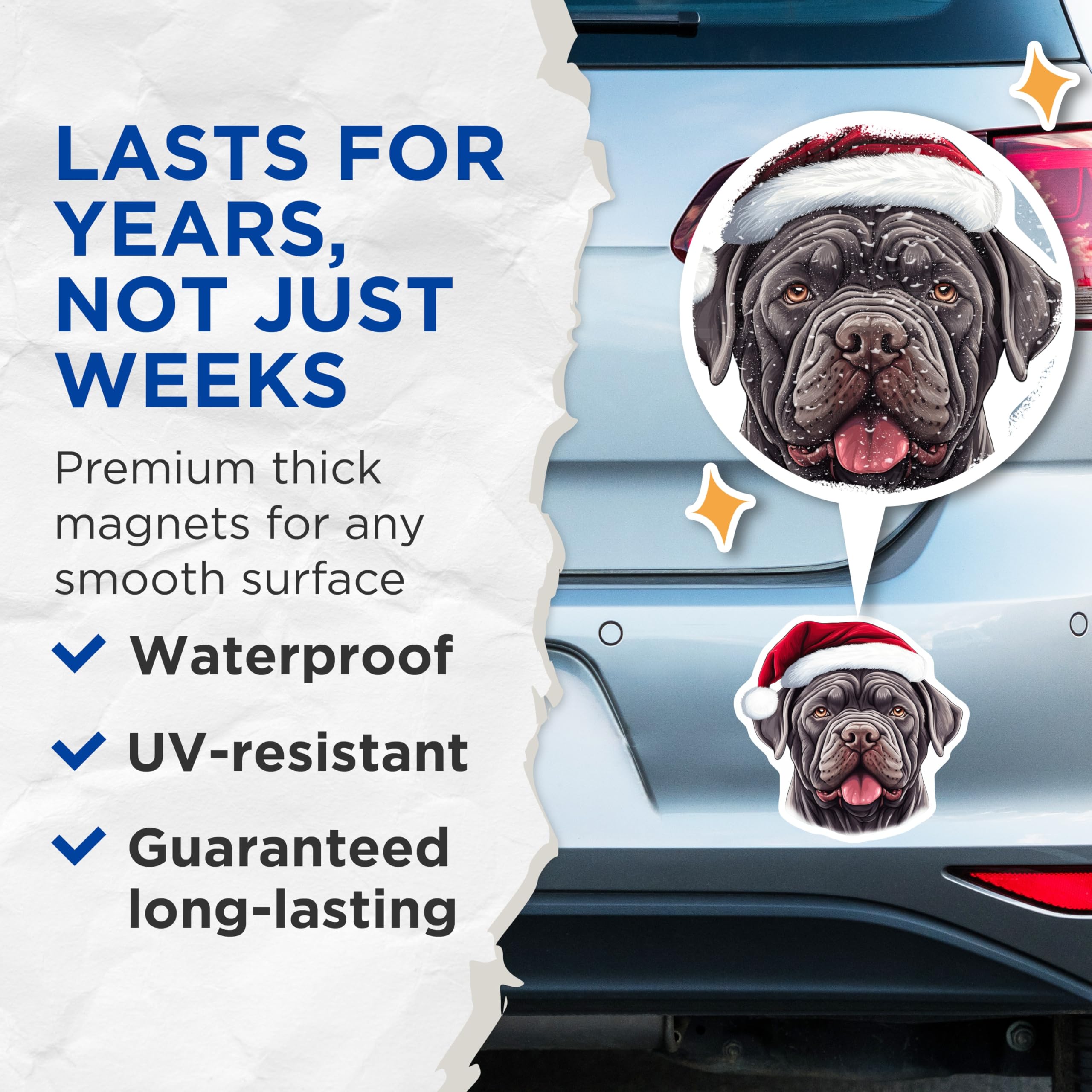 (2 Pack) Christmas Dog Magnets - Santa Mastiff Refrigerator Accent - Holiday Pet Lover Decor - 5 Inches On Longest Side - Thick Durable Magnet - Made in USA - MAG29089