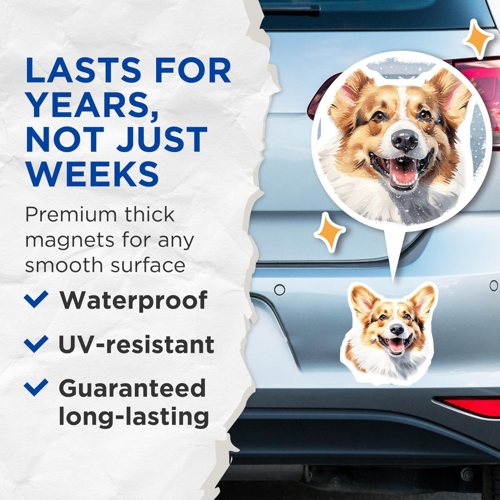 (2 Pack) Happy Corgi Magnets - Cute Dog Refrigerator Decor - Pet Lover Kitchen Item - 5 Inches On Longest Side - Thick Durable Magnet - Made in USA - MAG29100