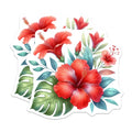(2 Pack) Red Hibiscus Magnets - Tropical Flower Artwork - Monstera Leaf Botanical Decor - Aloha Blossom Fridge Magnets - 5 Inches On Longest Side - Thick Durable Magnet - Made in USA - MAG21468
