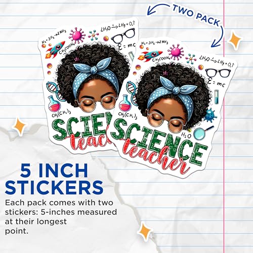 (2 Pack) Science Teacher Stickers - Chemistry Teacher - Science Lover - 5" On Longest Side - Sticks to Smooth Flat Surfaces - Made in USA - BMCS5671