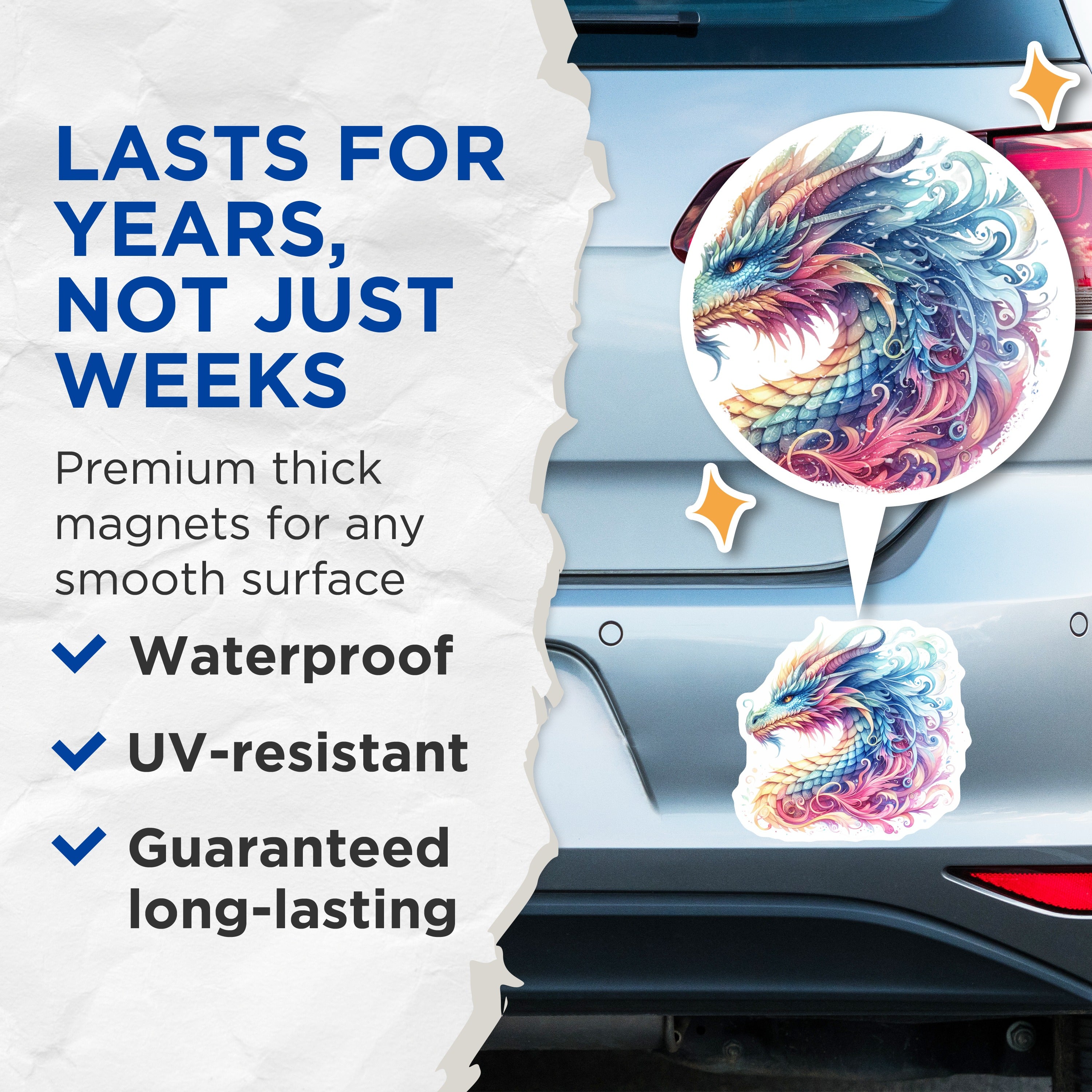 (2 Pack) Rainbow Dragon Magnets - Watercolor Fantasy Creature - Vibrant Mythical Beast Decor - 5 Inches On Longest Side - Thick Durable Magnet - Made in USA - MAG36047