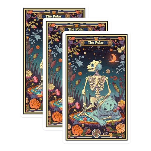 (3 Pack) Polar Bear Tarot Decals - Skull Skeleton - Fantasy Art Decals - 3 Inches On Longest Side - Easy Peel & Apply - Made in USA - 3MCS2441