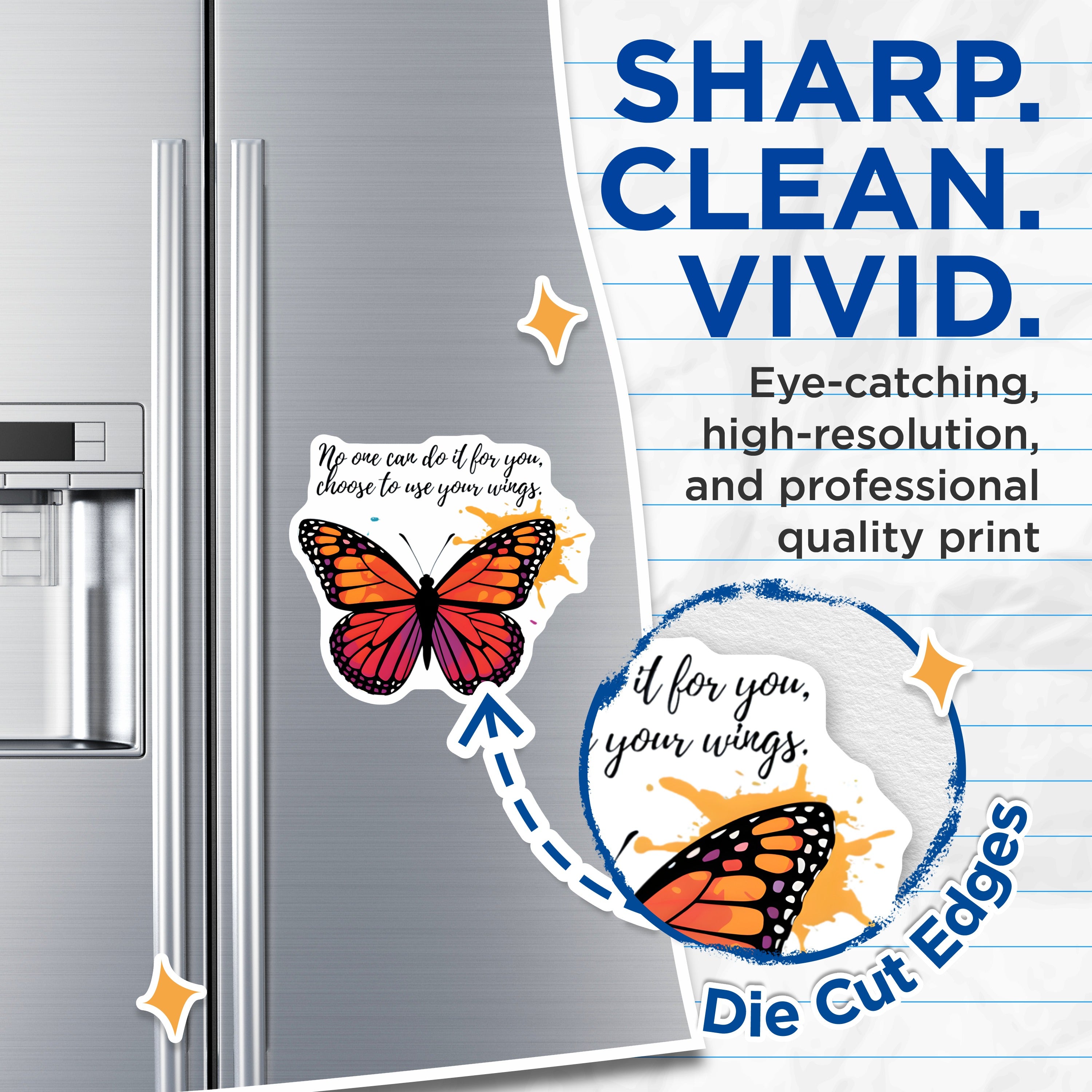 (2 Pack) Butterfly Inspirational Magnets - Motivational Quote - Self Empowerment Decor - 5 Inches On Longest Side - Thick Durable Magnet - Made in USA - MAG37582