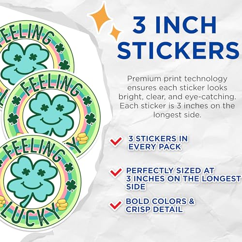 (3 Pack) Feeling Lucky Decals - Clover Stickers - St Patricks Day Decals - 3 Inches On Longest Side - Easy Peel & Apply - Made in USA - 3MCS1339