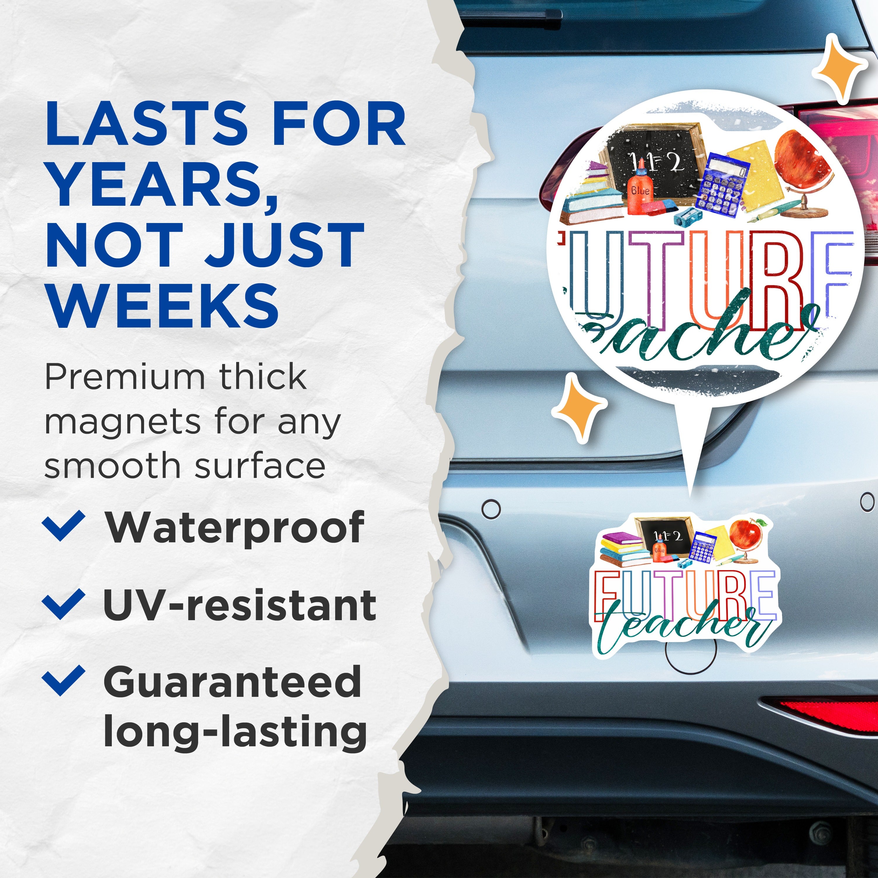(2 Pack) Future Teacher Magnets - Education Student - Aspiring Educator - Graduation School Gift - College Major Decor - 5 Inches On Longest Side - Thick Durable Magnet - Made in USA - MAG38530