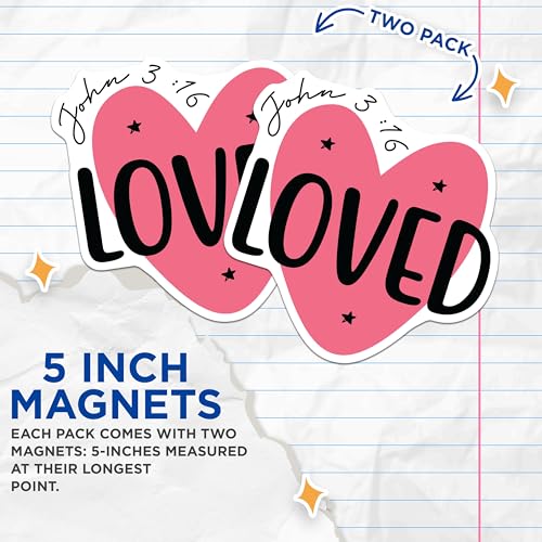 (2 Pack) Loved Heart Magnets - Inspirational Quote Magnets - Christian Home Decor - 5" On Longest Side - for Cars, Refrigerators, Toolboxes, Lockers - Made in USA BMCS3112