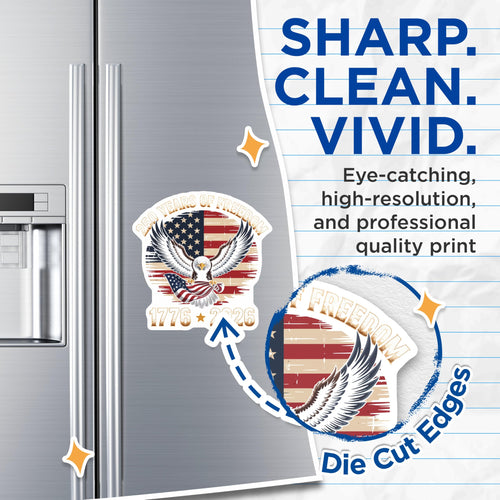 (2 Pack) American Freedom Eagle Magnets - 250 Years Independence Day - USA Patriotic Display Decor - 5 Inches On Longest Side - Thick Durable Magnet - Made in USA - MAG21275