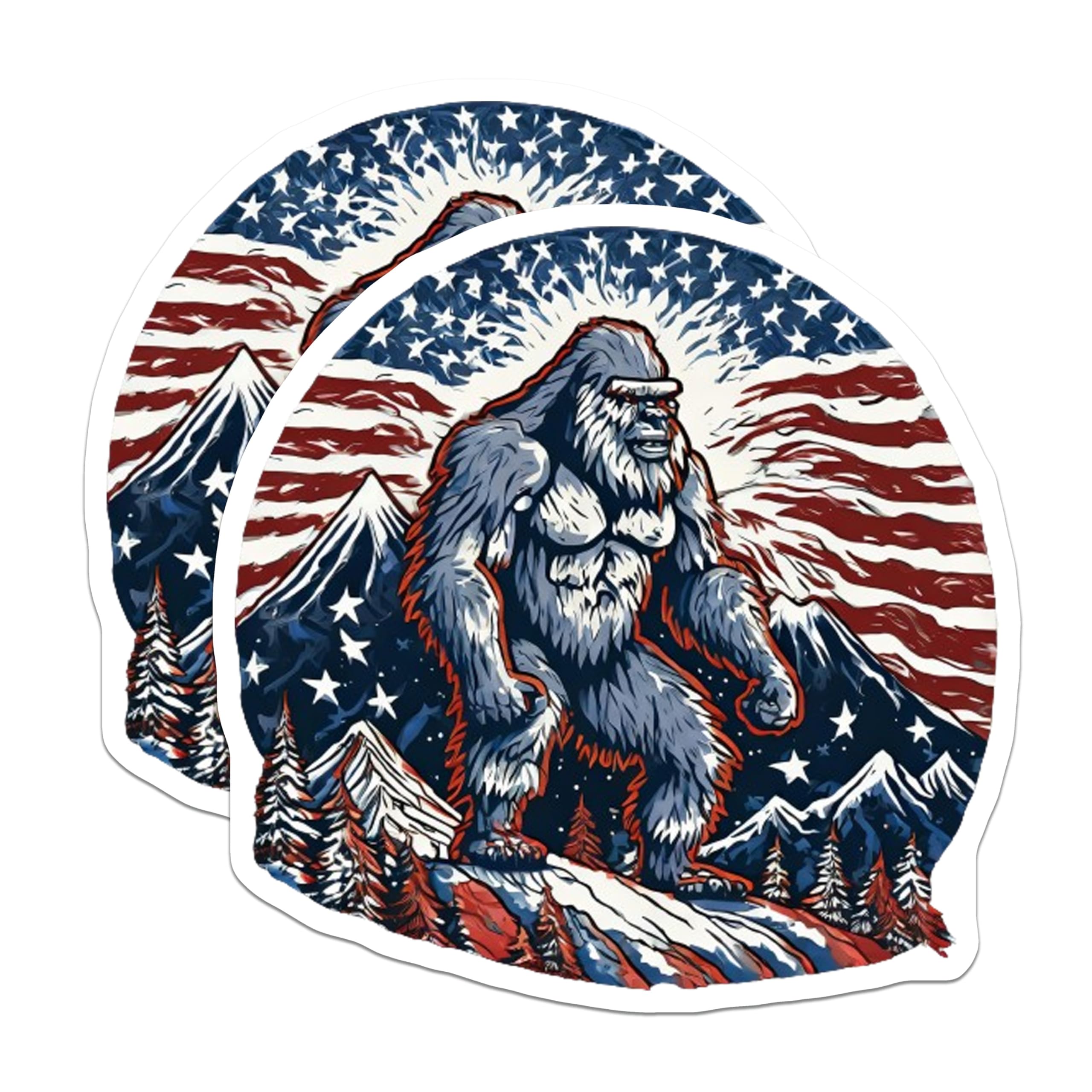 (2 Pack) Bigfoot Magnets - Patriotic American Flag Sasquatch Legend Decor - Mountain Wilderness Cryptid Collectible - 5 Inches On Longest Side - Thick Durable Magnet - Made in USA - MAG21141