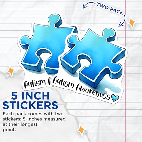 (2 Pack) Autism Awareness Stickers - Blue Puzzle Piece - Autism Advocate - 5" On Longest Side - Sticks to Smooth Flat Surfaces - Made in USA - BMCS8124