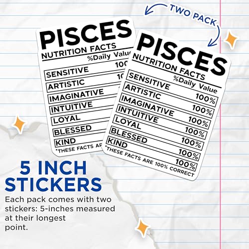 (2 Pack) Zodiac Sign Stickers - Astrology Sticker Pack - Horoscope Stickers - 5" On Longest Side - Sticks to Smooth Flat Surfaces - Made in USA - BMCS5259