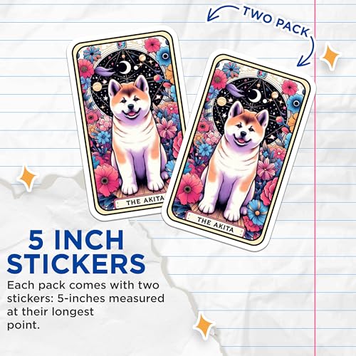 (2 Pack) Akita Dog Stickers - Floral Design Dog Stickers - Cute Dog Stickers for Laptops and Water Bottles - 5" On Longest Side - Sticks to Smooth Flat Surfaces - Made in USA - BMCS4745