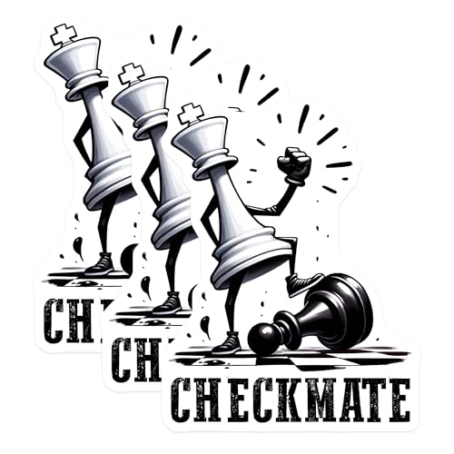 (3 Pack) Checkmate Chess Decals - Chess King - Chess Victory Decal - 3 Inches On Longest Side - Easy Peel & Apply - Made in USA - 3MCS1963