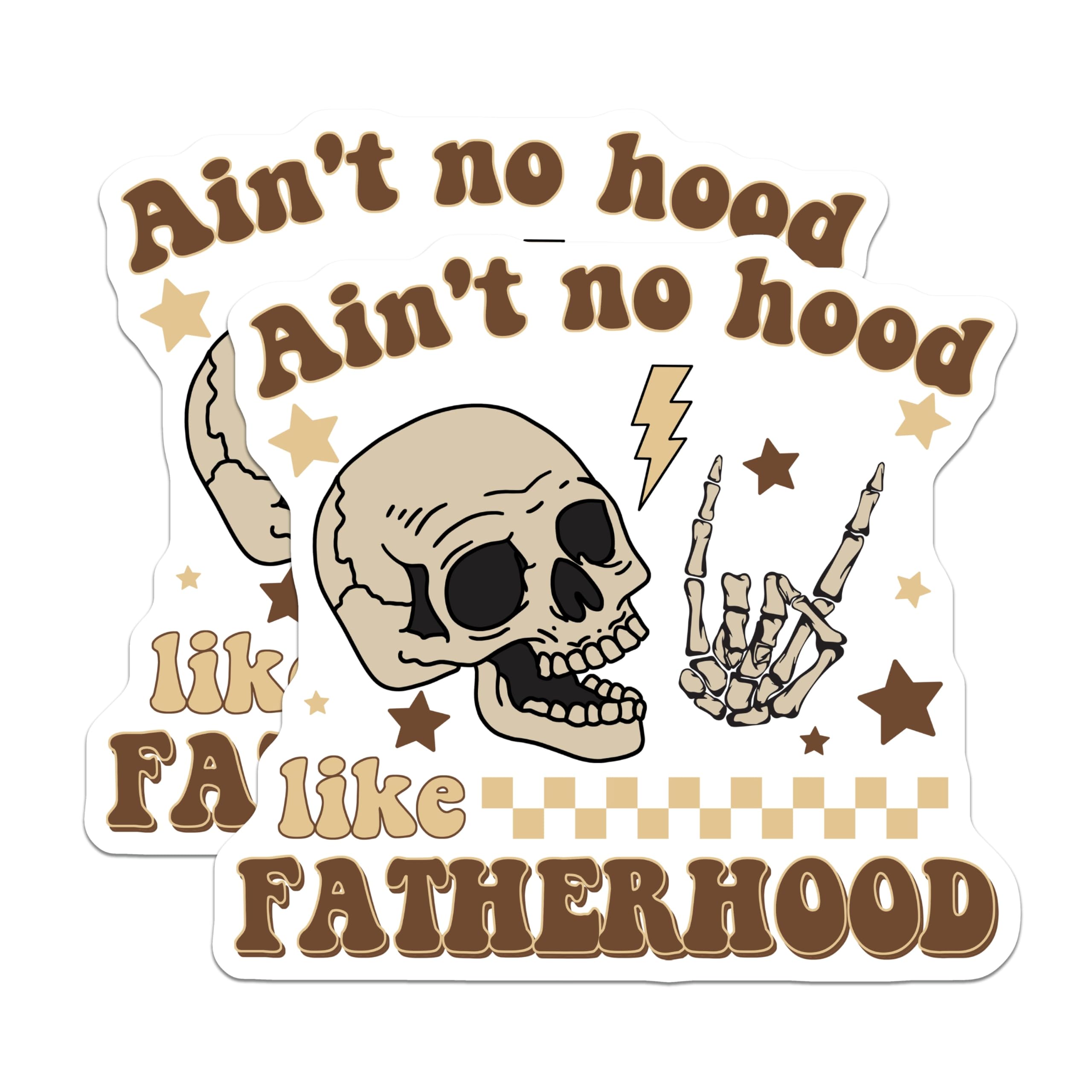 (2 Pack) Ain't No Hood Like Fatherhood Magnets - Skull Skeleton Rock Hand - Cool Dad Father's Day Accessory - 5 Inches On Longest Side - Thick Durable Magnet - Made in USA - MAG19413