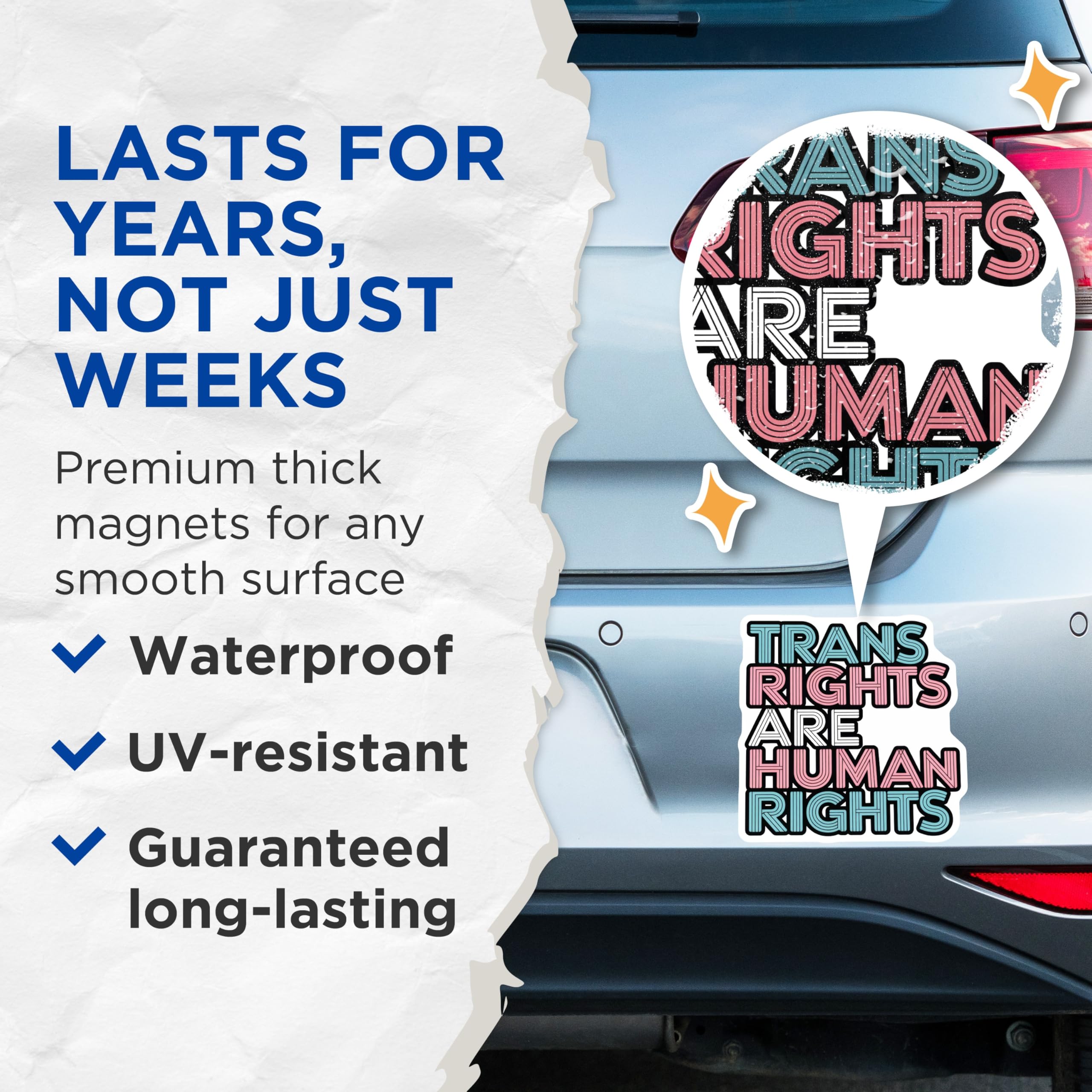 (2 Pack) Trans Rights Magnets - Human Rights - LGBTQIA+ Support - 5" On Longest Side - Premium Magnet - for Cars, Refrigerators, Toolboxes, Lockers - Made in USA - MAG15797