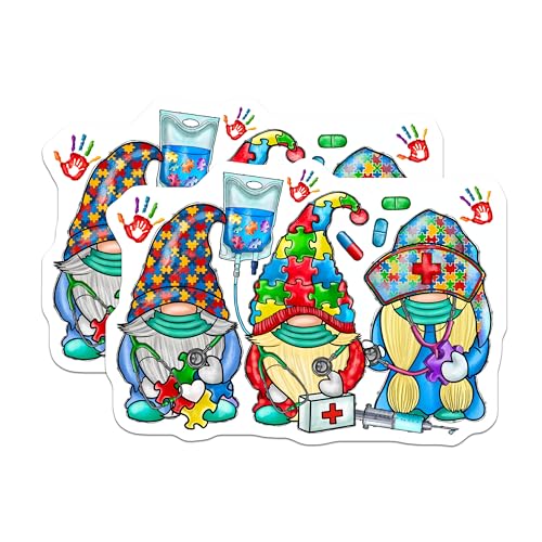 (2 Pack) Autism Awareness Nurse Gnomes Magnets - Puzzle Piece Support Decor - Medical Staff Appreciation - 5 Inches On Longest Side - Thick Durable Magnet - Made in USA - MAG29347
