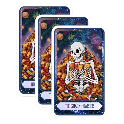 (3 Pack) Snack Hoarder Decals - Skeleton Tarot - Foodie Decal - 3 Inches On Longest Side - Easy Peel & Apply - Made in USA - 3MCS8748