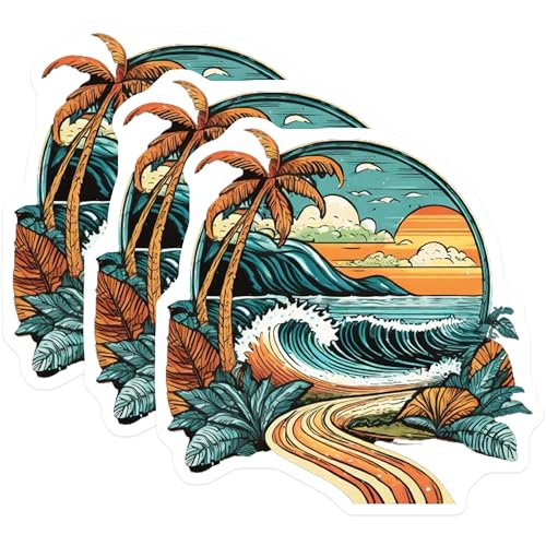 (3 Pack) Beach Vibes Decals - Tropical Scenery - Ocean View Stickers - 3 Inches On Longest Side - Easy Peel & Apply - Made in USA - 3MCS8014
