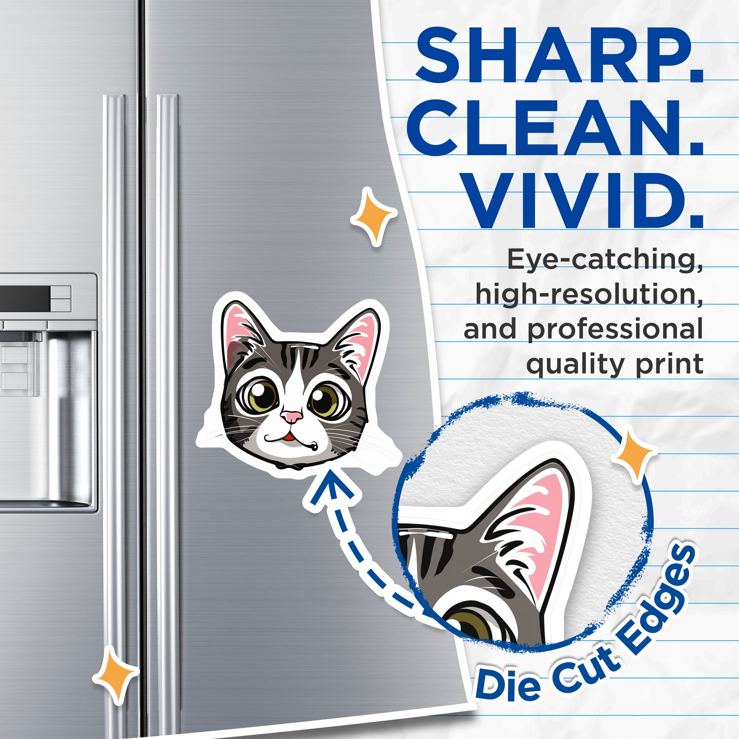 (2 Pack) Cute Cat Magnets - Kawaii Kitty Face Decor - Pet Owner Refrigerator Art - 5 Inches On Longest Side - Thick Durable Magnet - Made in USA - MAG37907