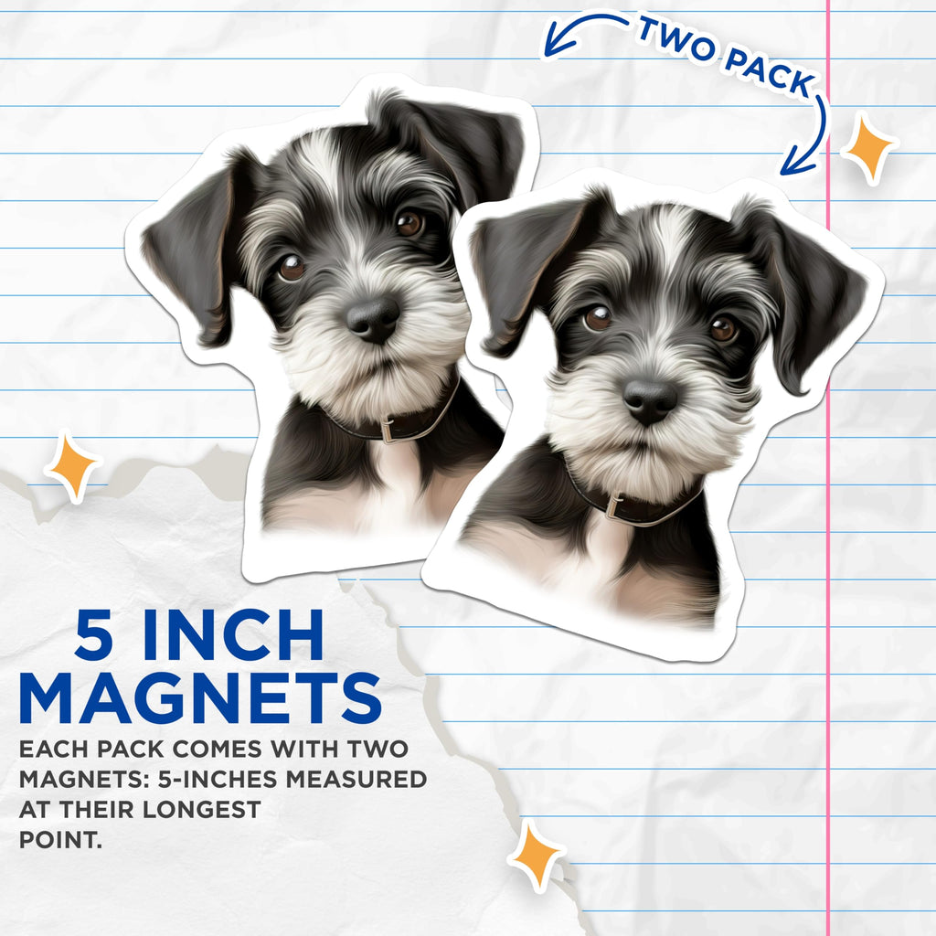 (2 Pack) Cute Schnauzer Puppy Magnets - Dog Lover Kitchen Decor - Pet Parent Refrigerator Accessories - Animal Art Magnets - 5 Inches On Longest Side - Thick Durable Magnet - Made in USA - MAG30925