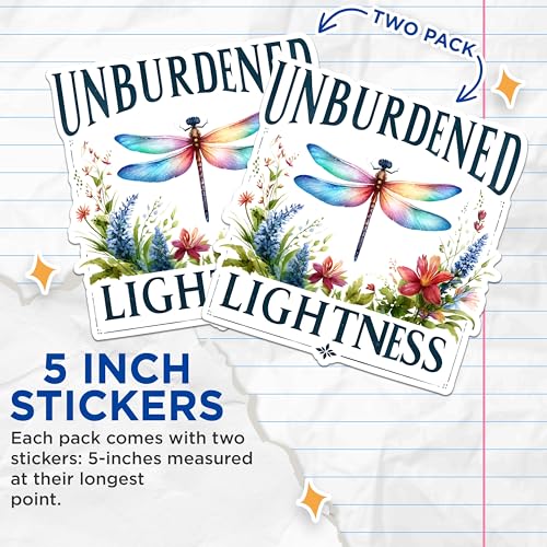 (2 Pack) Unburdened Lightness Stickers - Dragonfly Floral Art Stickers - Inspirational Nature Stickers - 5" On Longest Side - Sticks to Any Smooth Flat Surface - Made in USA - BMCS2681