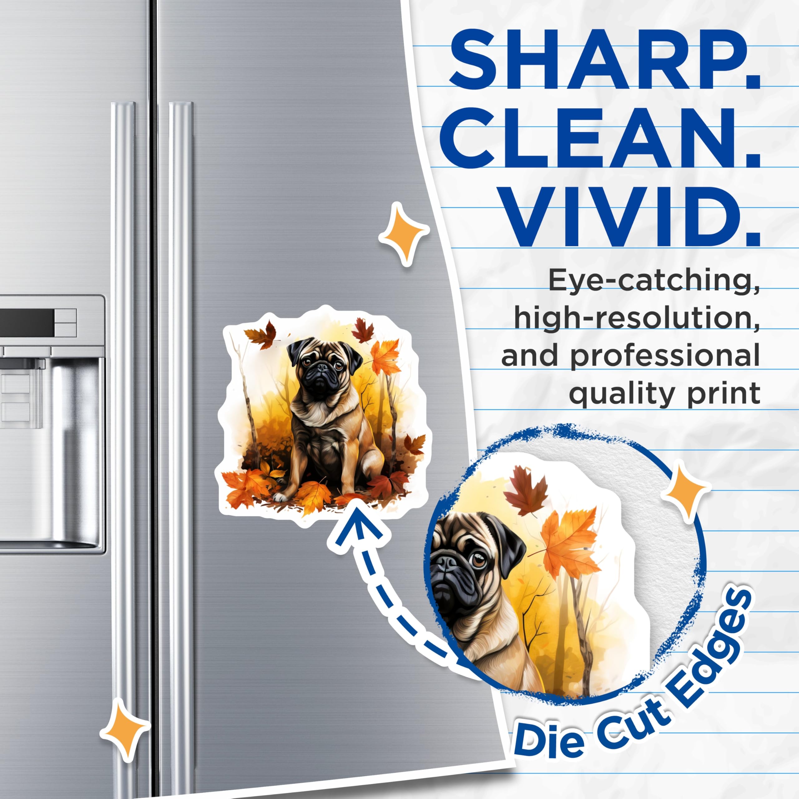 (2 Pack) Pug Dog Autumn Fall Leaves Magnets - Cute Pet Animal Woodland Forest Decor - Refrigerator Locker Display - 5 Inches On Longest Side - Thick Durable Magnet - Made in USA - MAG24805