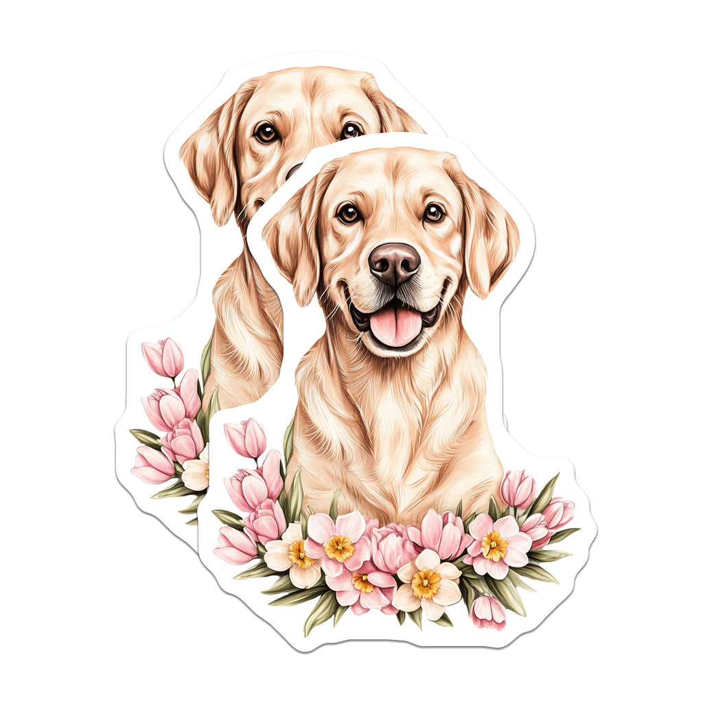 (2 Pack) Golden Retriever Magnets - Spring Floral Dog Art - Cute Pet Owner Fridge Decor - 5 Inches On Longest Side - Thick Durable Magnet - Made in USA - MAG38856