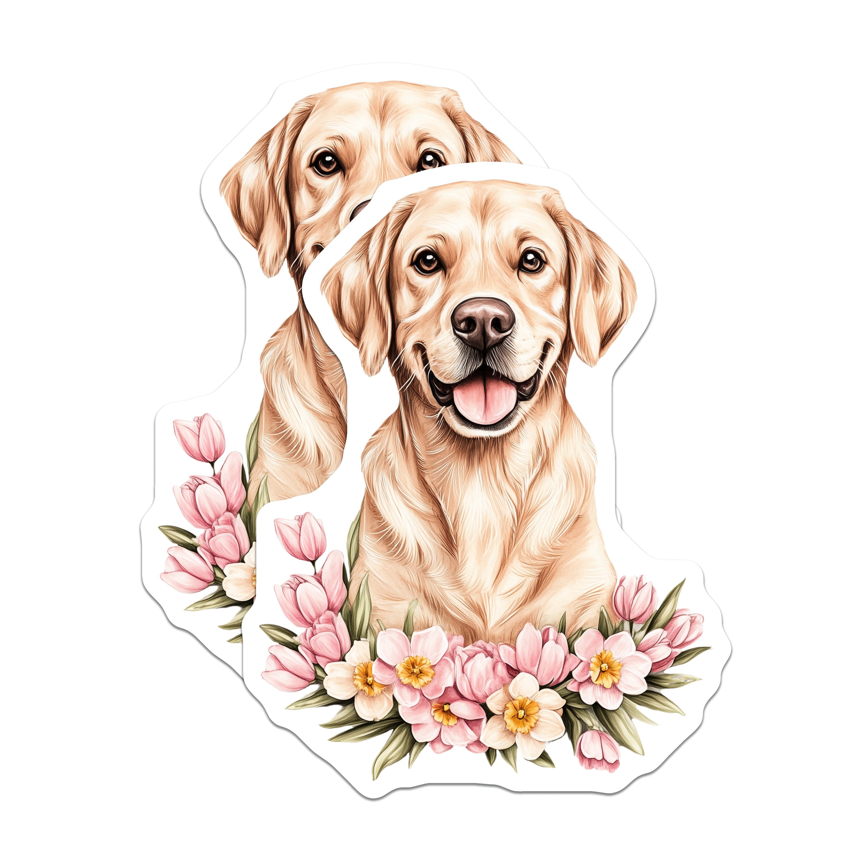 (2 Pack) Golden Retriever Magnets - Spring Floral Dog Art - Cute Pet Owner Fridge Decor - 5 Inches On Longest Side - Thick Durable Magnet - Made in USA - MAG38856